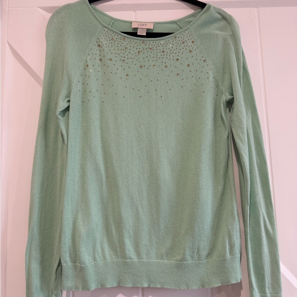 LOFT Light Green Embellished Sweater